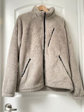 Needles x Uniqlo Sherpa Fleece Jacket Beige Full Zip L Cozy Streetwear
